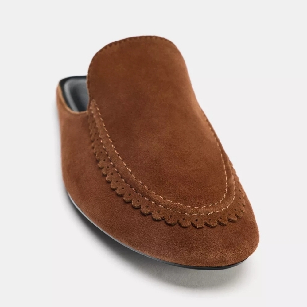 Zara Split Suede Babouche Mules-Brick